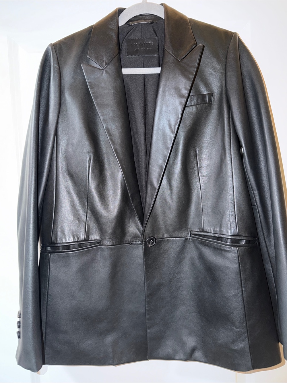 All Saints Black Leather Single-Button Blazer Women size US 6